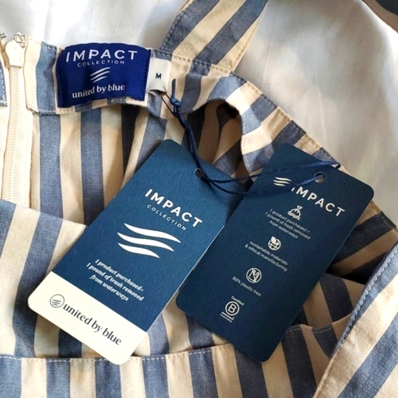 Impact- United by Blue Womens Romper Organic Cotton Blue Stripe Preppy Sz.M - Picture 3 of 3